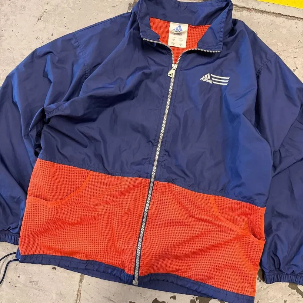 Adidas Blue and Orange Colorblock Track Jacket Windbreaker Y2K Size Medium